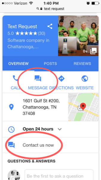 Google My Business (GMB) messaging feature
